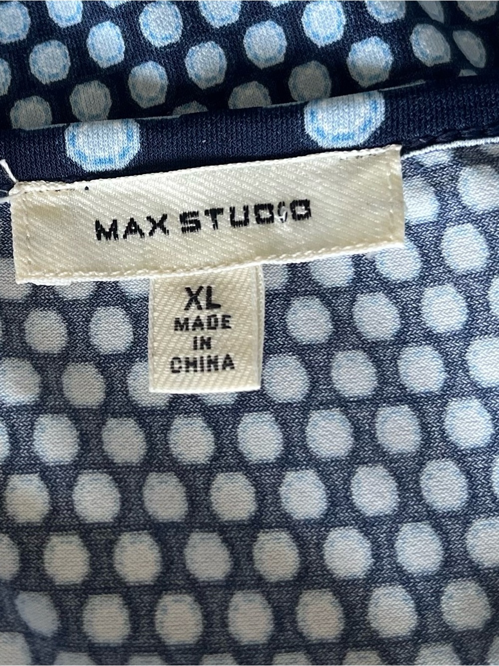 Max Studio Blue White Geometric Shift Dress XL 3/4 Bell Sleeve Stretch Knit - Picture 7 of 9